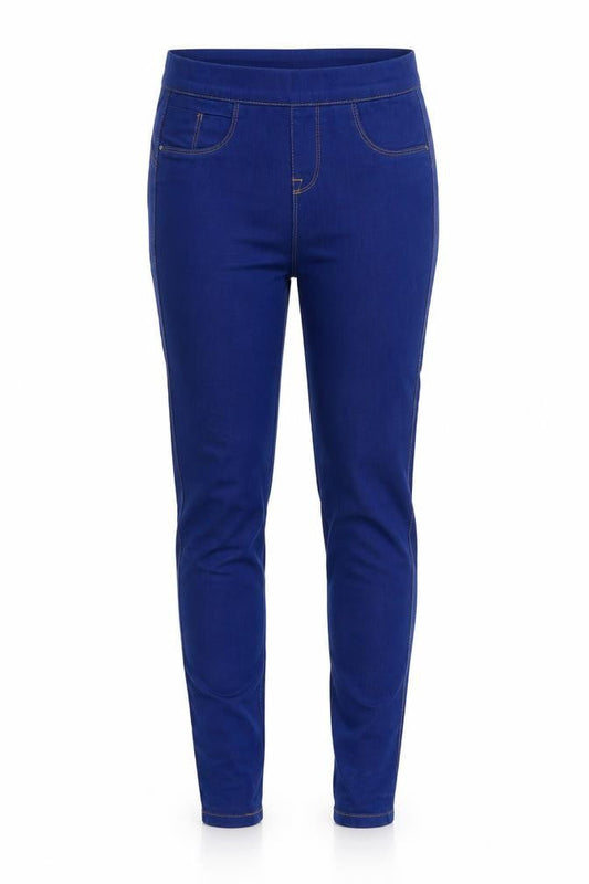 Front view of Denim & Co. women’s blue cotton jegging jeans, size UK 8, 29-inch leg regular - elastic waist