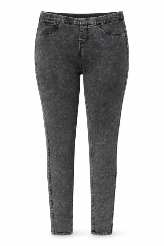 Front view of Denim & Co. women’s grey cotton jegging jeans, size UK 8, 29-inch leg regular - elastic waist