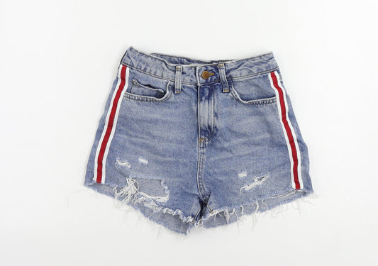 Denim & Co. Womens Blue Cotton Cut-Off Shorts Size 4 L3 in Regular Zip - Side Stripe