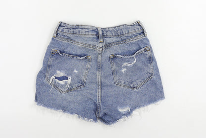 Denim & Co. Womens Blue Cotton Cut-Off Shorts Size 4 L3 in Regular Zip - Side Stripe