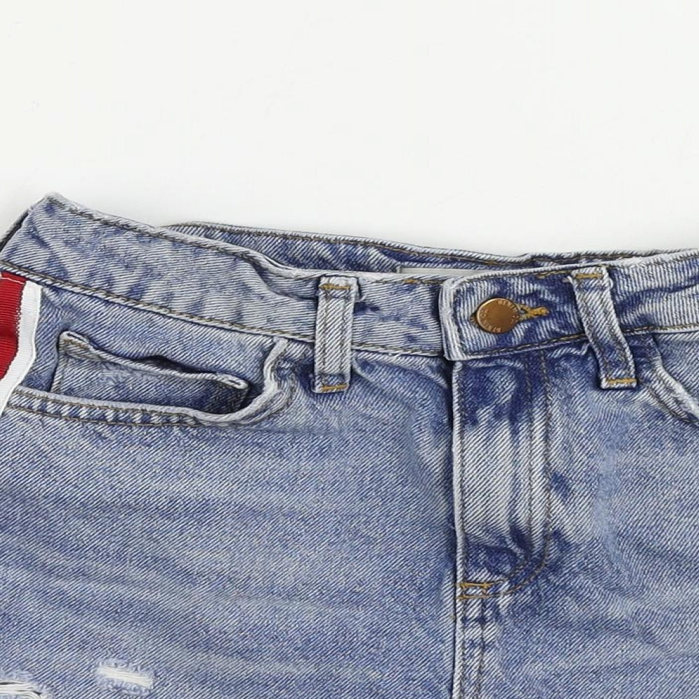 Denim & Co. Womens Blue Cotton Cut-Off Shorts Size 4 L3 in Regular Zip - Side Stripe