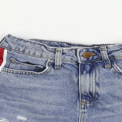 Denim & Co. Womens Blue Cotton Cut-Off Shorts Size 4 L3 in Regular Zip - Side Stripe