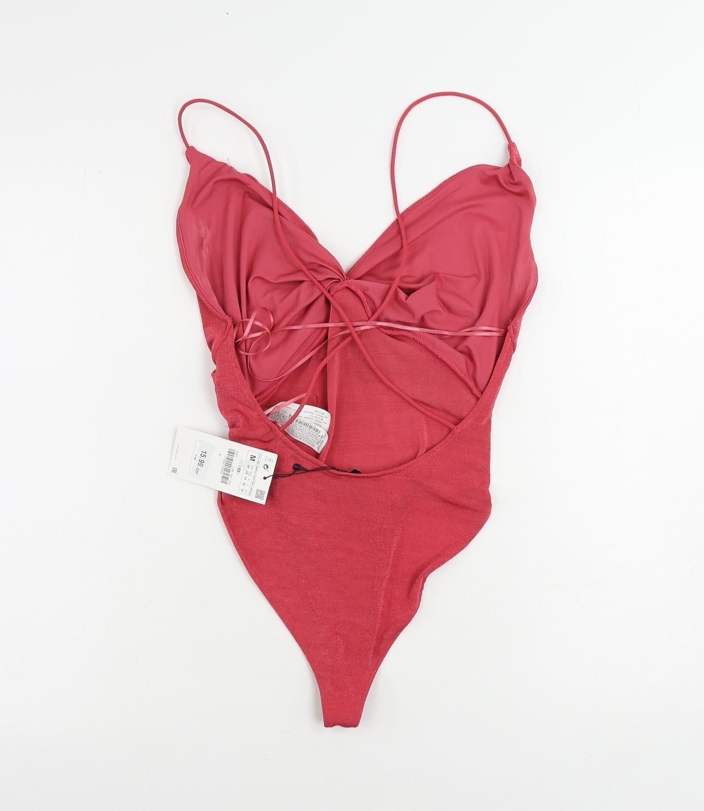 Zara Womens Pink Polyester Bodysuit One-Piece Size M Snap