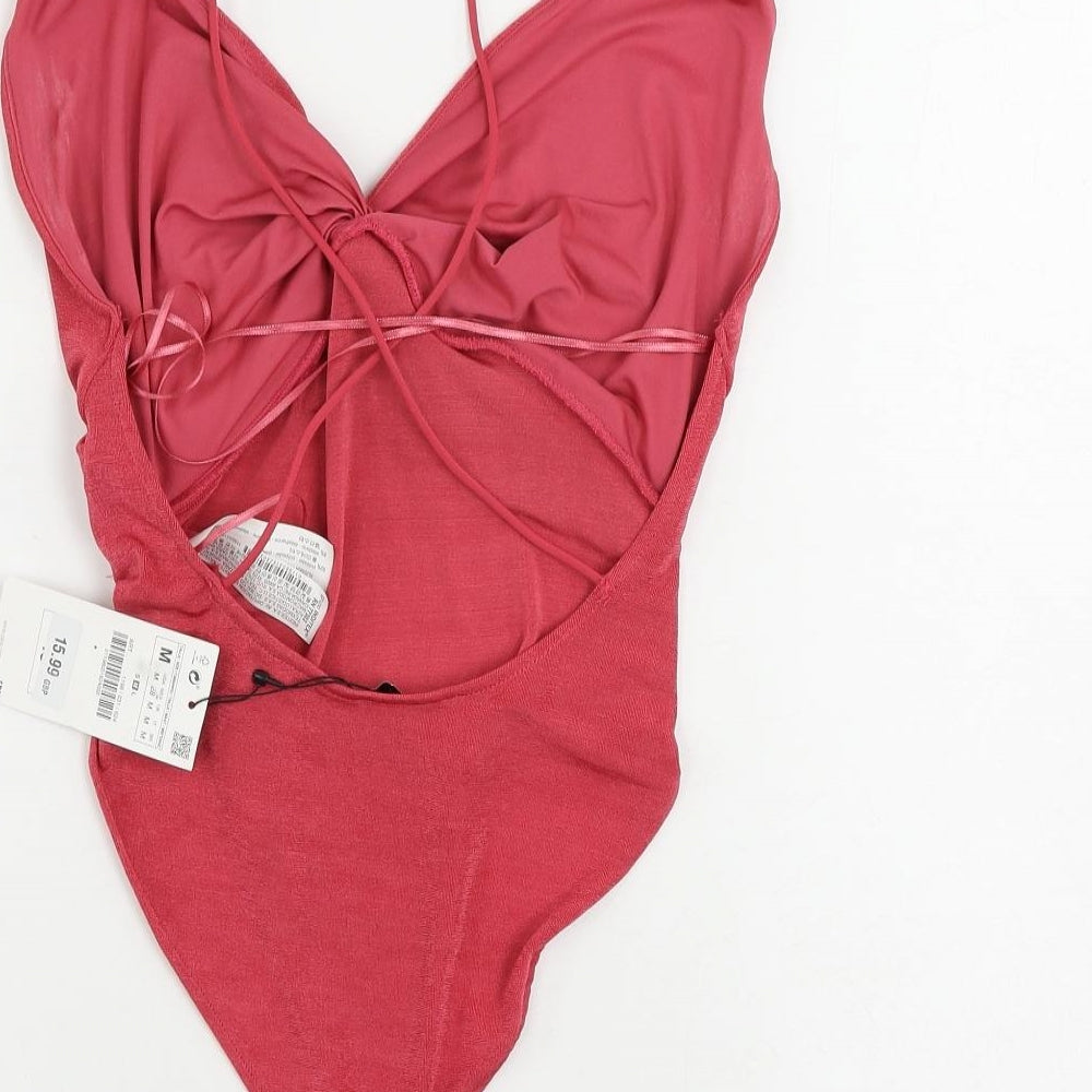 Zara Womens Pink Polyester Bodysuit One-Piece Size M Snap
