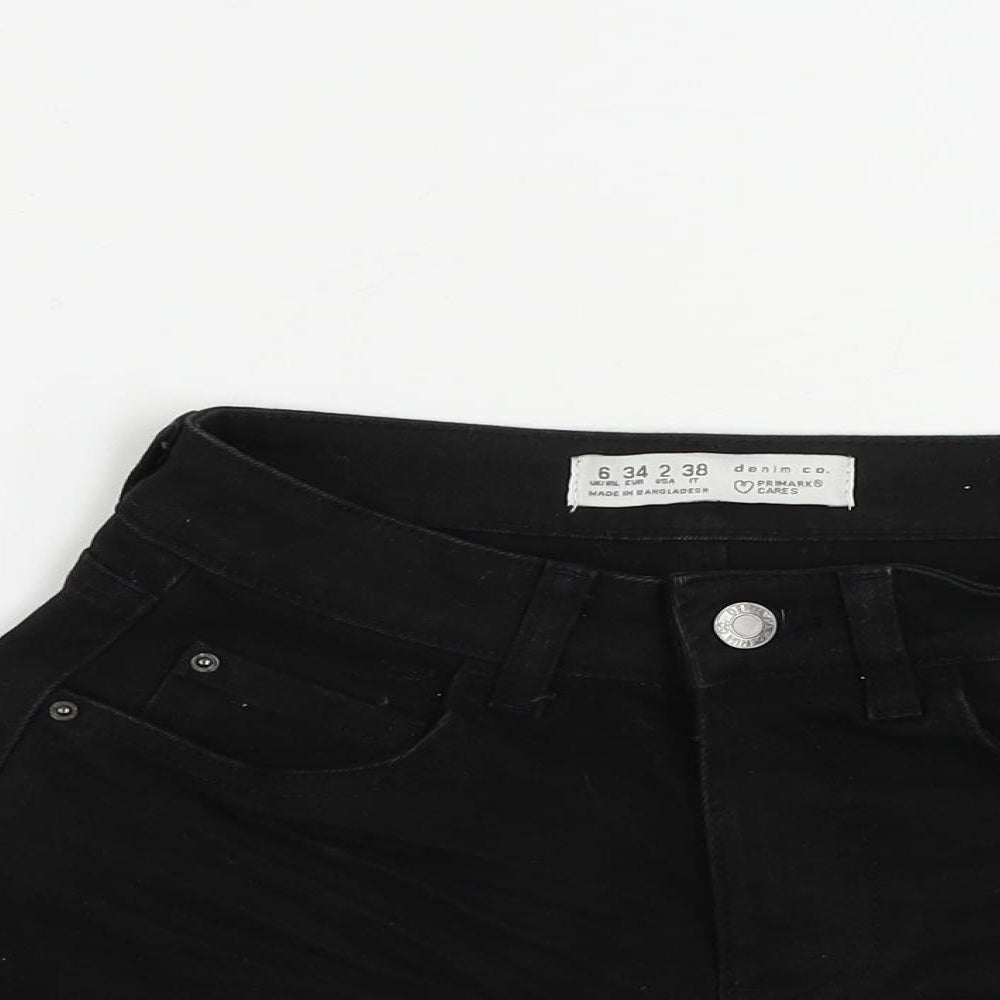 Denim & Co. Womens Black Cotton Cut-Off Shorts Size 6 L4 in Regular Zip