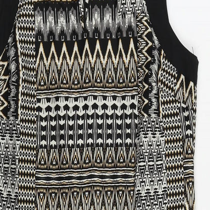 Debenhams Womens Black Geometric Polyester Shift Size 12 Boat Neck Zip