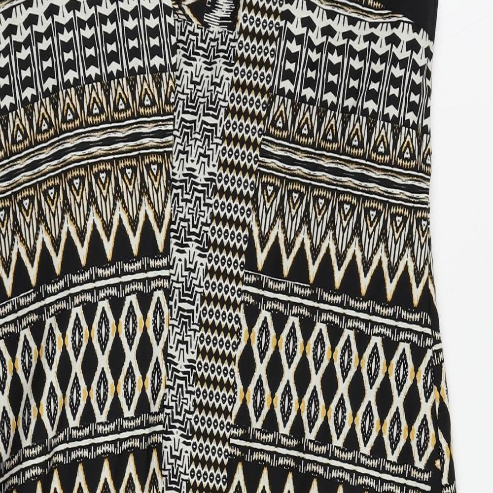 Debenhams Womens Black Geometric Polyester Shift Size 12 Boat Neck Zip