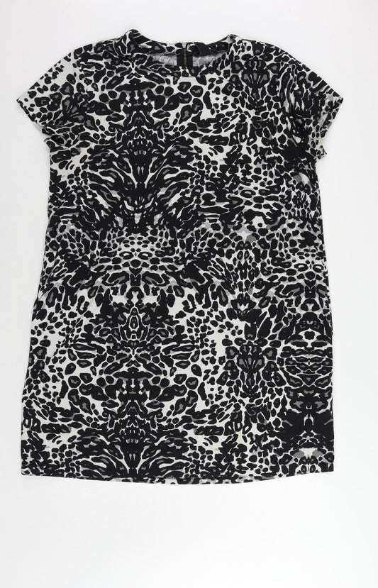 H&M Womens Black Animal Print Polyester T-Shirt Dress Size XL Round Neck Zip