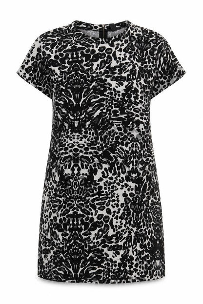 H&M Womens Black Animal Print Polyester T-Shirt Dress Size XL Round Neck Zip