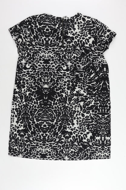 H&M Womens Black Animal Print Polyester T-Shirt Dress Size XL Round Neck Zip