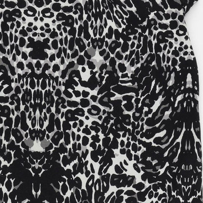 H&M Womens Black Animal Print Polyester T-Shirt Dress Size XL Round Neck Zip
