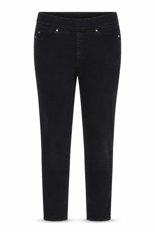 Front view of Denim & Co. women’s black cotton jegging jeans, size UK 6, 24-inch leg regular - elastic waist