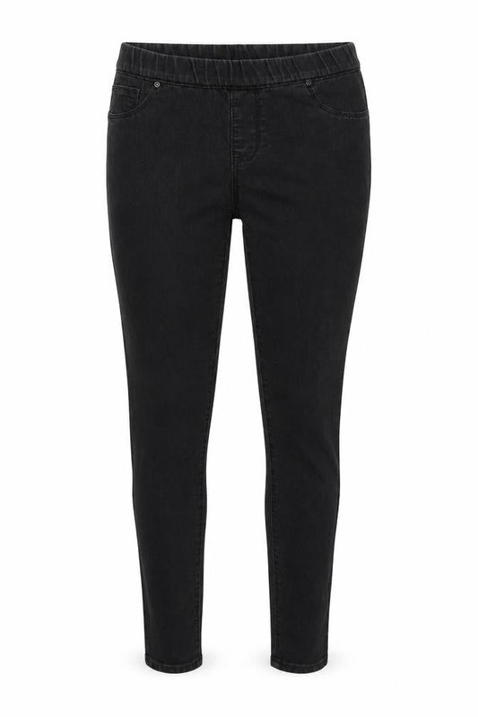 Front view of Denim & Co. women’s black cotton jegging jeans, size UK 12, 30-inch leg regular - elastic waist