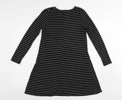 Mango Womens Black Striped Polyester Jumper Dress Size M V-Neck Pullover