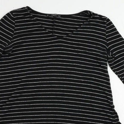 Mango Womens Black Striped Polyester Jumper Dress Size M V-Neck Pullover