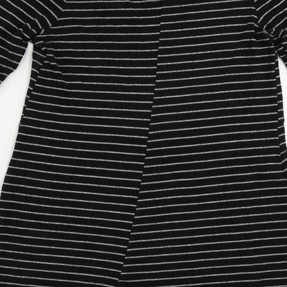 Mango Womens Black Striped Polyester Jumper Dress Size M V-Neck Pullover