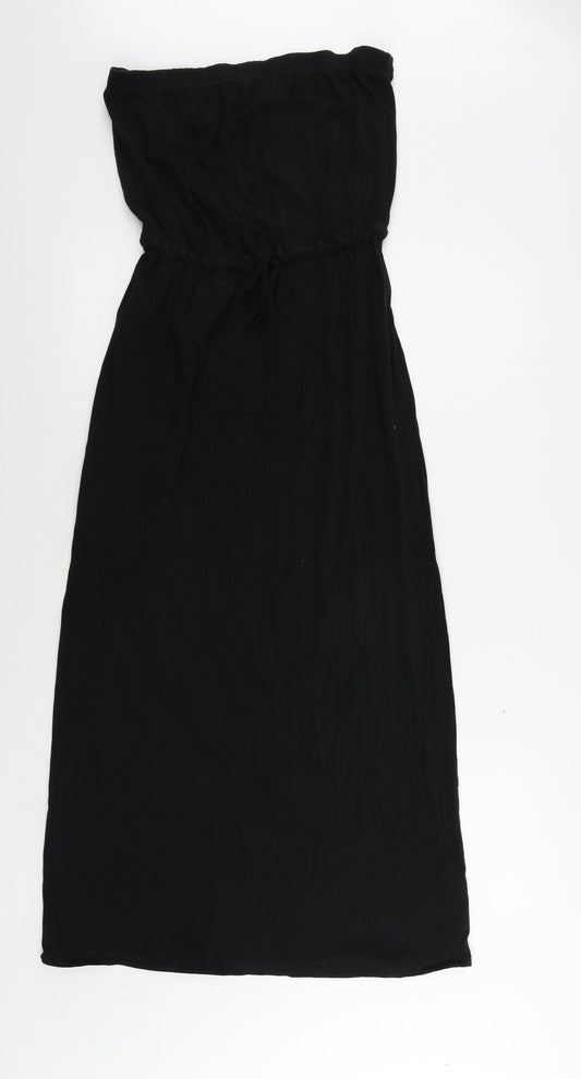 NEXT Womens Black Cotton Maxi Size 8 Off the Shoulder Drawstring - Strapless