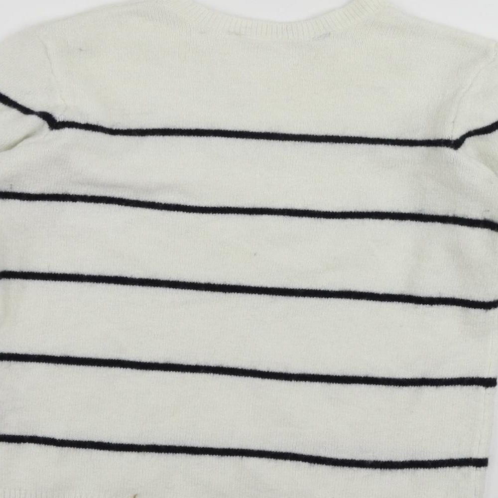 H&M Girls White Crew Neck Striped Acrylic Pullover Jumper Size 9-10 Years Pullover