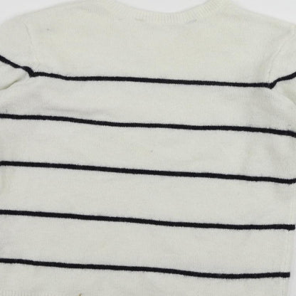 H&M Girls White Crew Neck Striped Acrylic Pullover Jumper Size 9-10 Years Pullover
