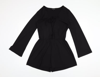 Topshop Womens Black Polyester Playsuit One-Piece Size 10 Tie