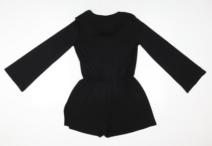 Topshop Womens Black Polyester Playsuit One-Piece Size 10 Tie