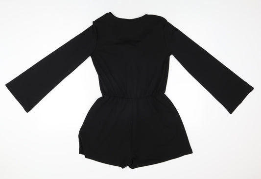 Topshop Womens Black Polyester Playsuit One-Piece Size 10 Tie