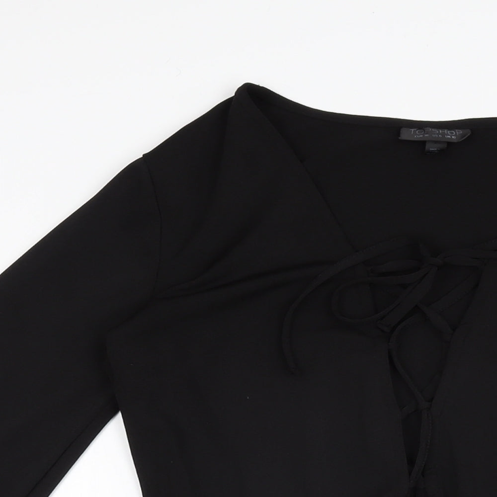 Topshop Womens Black Polyester Playsuit One-Piece Size 10 Tie