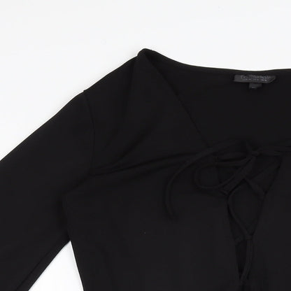 Topshop Womens Black Polyester Playsuit One-Piece Size 10 Tie
