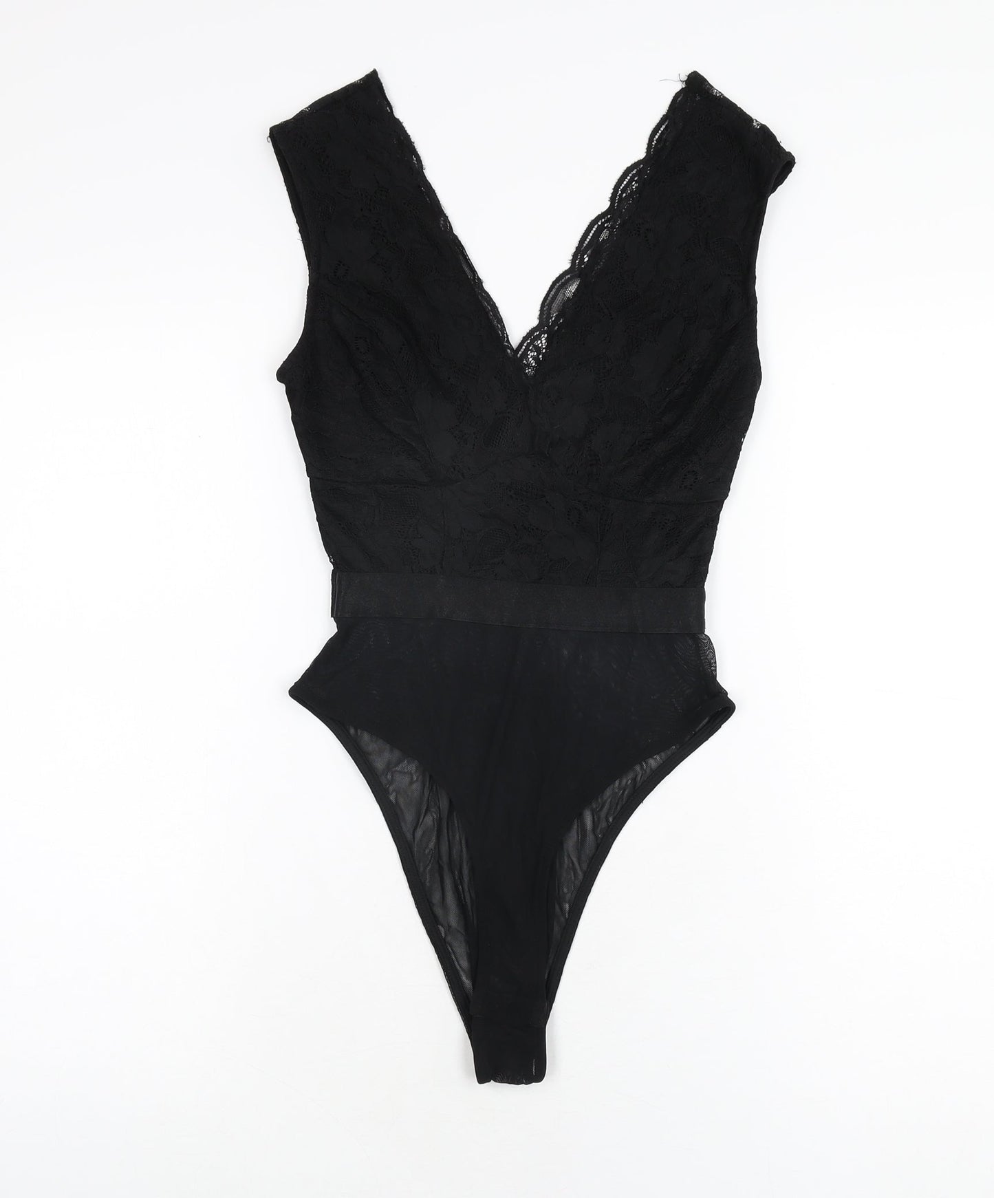 New Look Womens Black Polyamide Bodysuit One-Piece Size 6 Snap