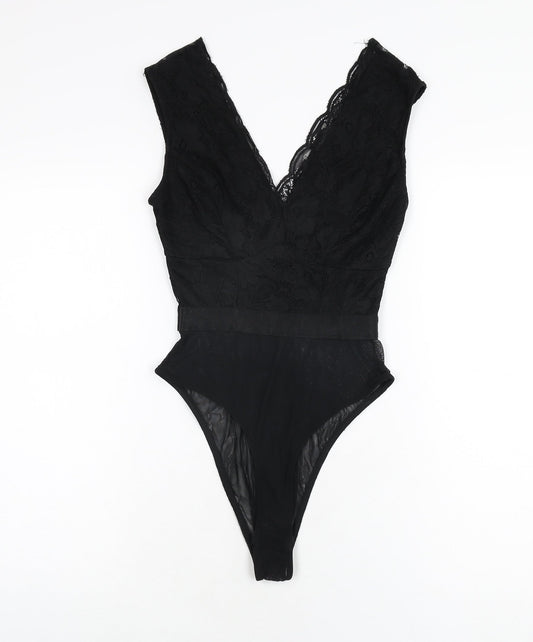 New Look Womens Black Polyamide Bodysuit One-Piece Size 6 Snap