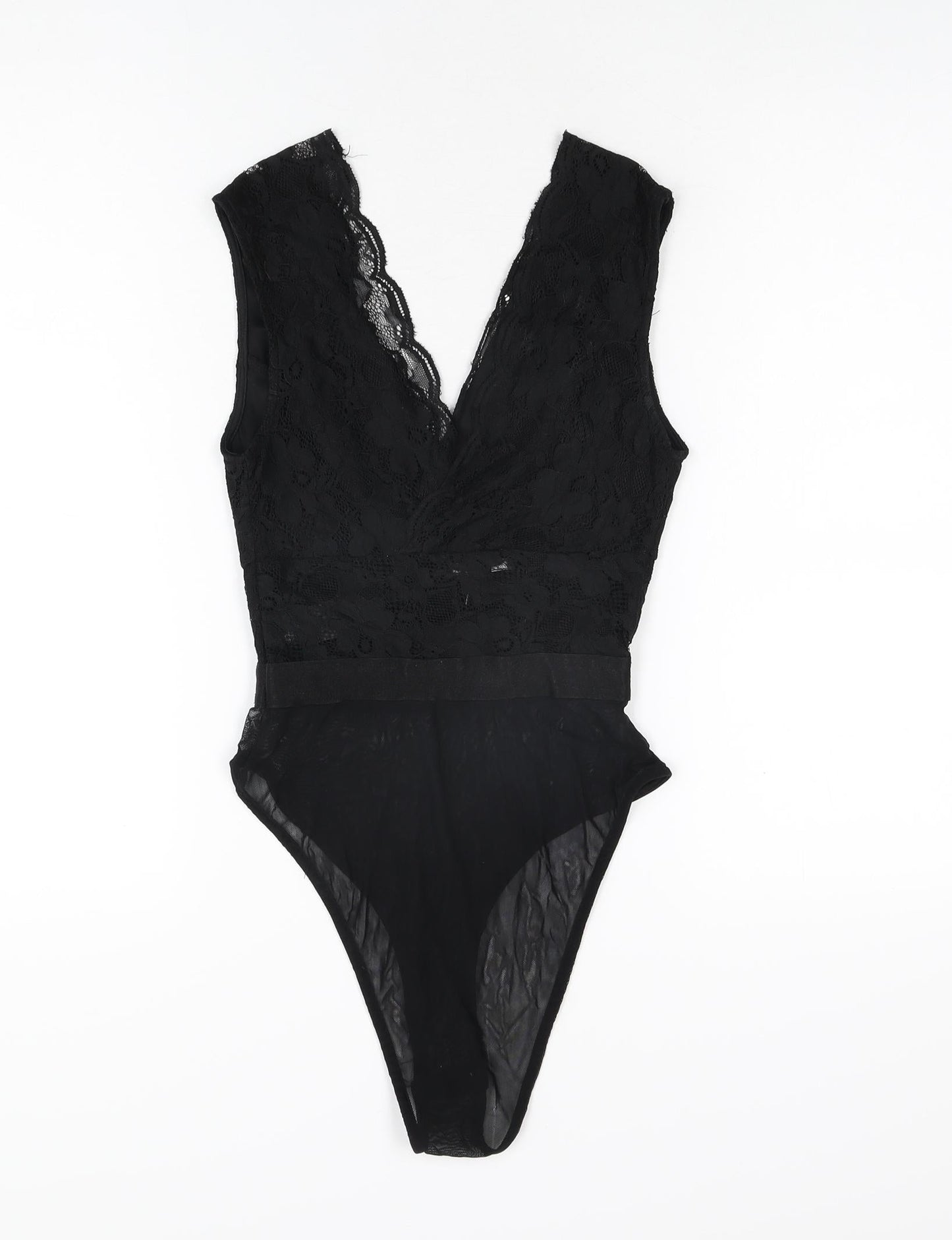 New Look Womens Black Polyamide Bodysuit One-Piece Size 6 Snap