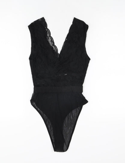 New Look Womens Black Polyamide Bodysuit One-Piece Size 6 Snap