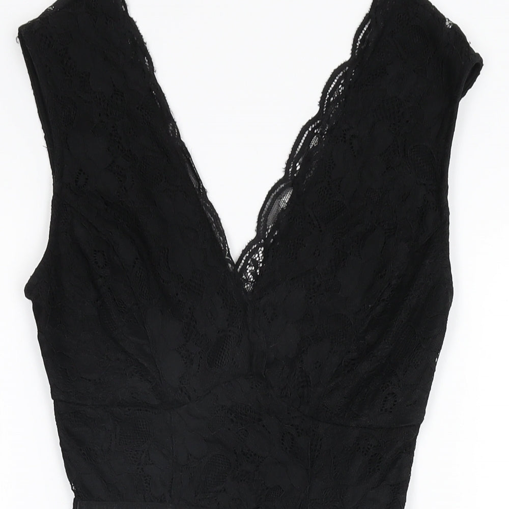 New Look Womens Black Polyamide Bodysuit One-Piece Size 6 Snap