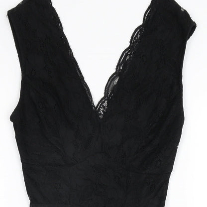 New Look Womens Black Polyamide Bodysuit One-Piece Size 6 Snap