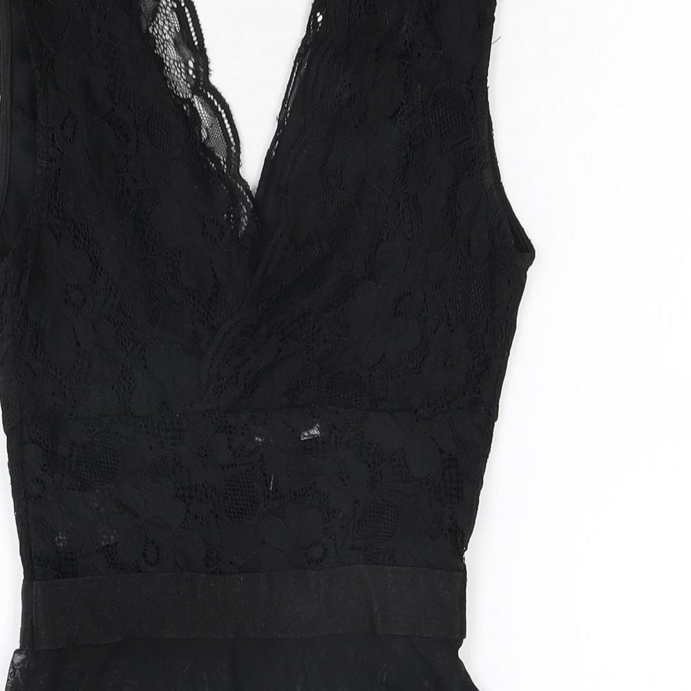 New Look Womens Black Polyamide Bodysuit One-Piece Size 6 Snap