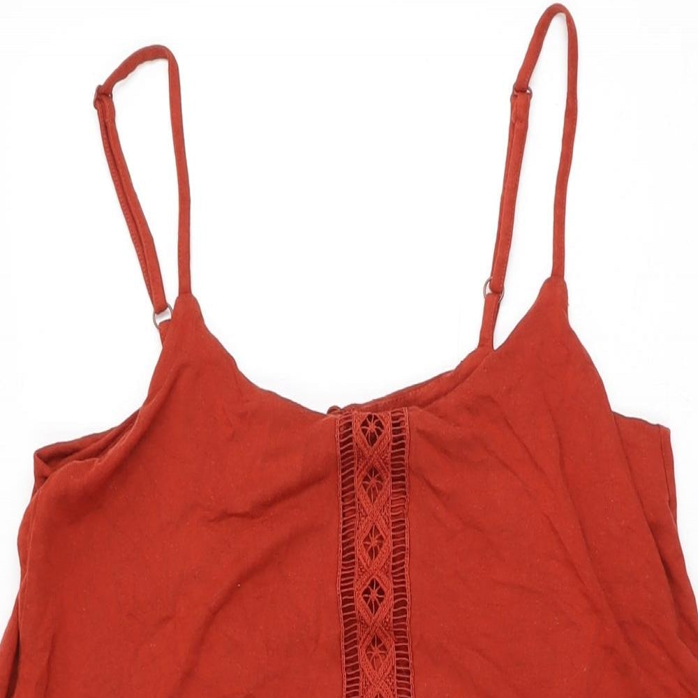 Topshop Womens Red Viscose Playsuit One-Piece Size 8 Button