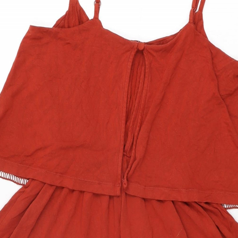 Topshop Womens Red Viscose Playsuit One-Piece Size 8 Button