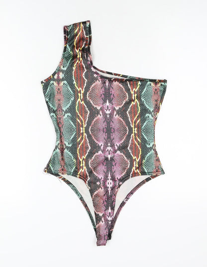 I SAW IT FIRST Womens Multicoloured Animal Print Polyester Bodysuit One-Piece Size 8 Snap