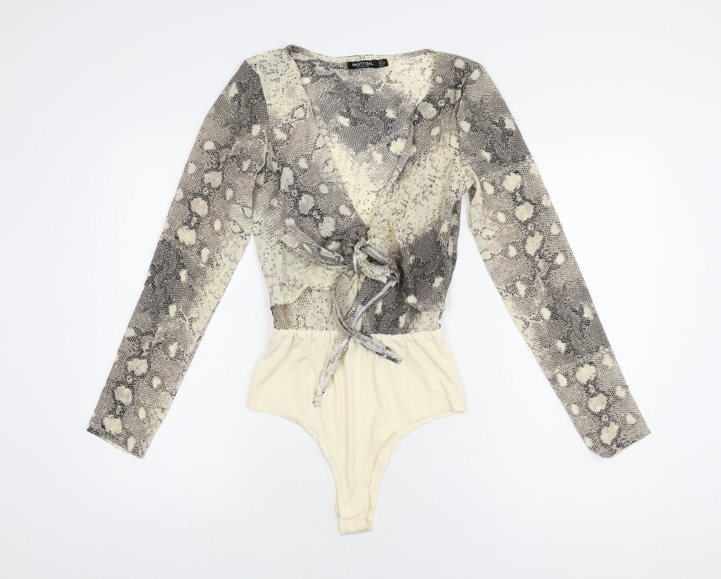 Nasty Gal Womens Beige Animal Print Polyester Bodysuit One-Piece Size 6 Snap - Snake Print