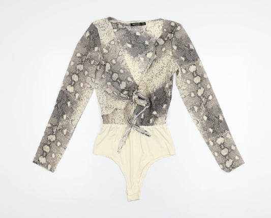 Nasty Gal Womens Beige Animal Print Polyester Bodysuit One-Piece Size 6 Snap - Snake Print