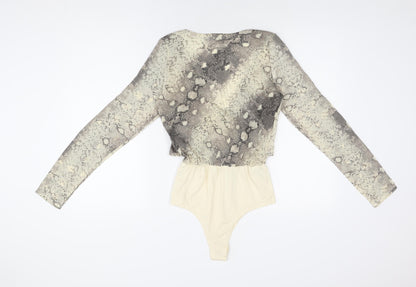 Nasty Gal Womens Beige Animal Print Polyester Bodysuit One-Piece Size 6 Snap - Snake Print