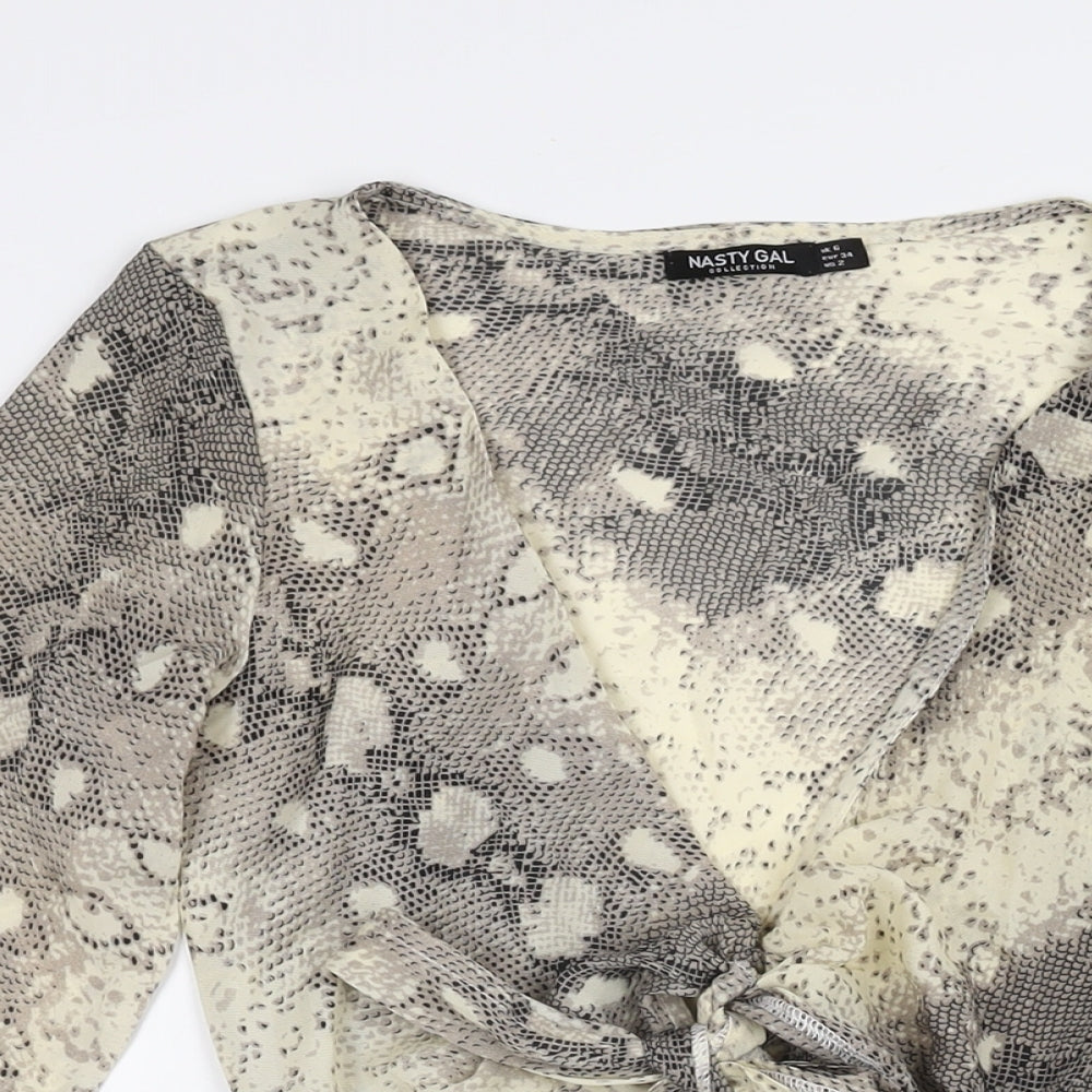 Nasty Gal Womens Beige Animal Print Polyester Bodysuit One-Piece Size 6 Snap - Snake Print