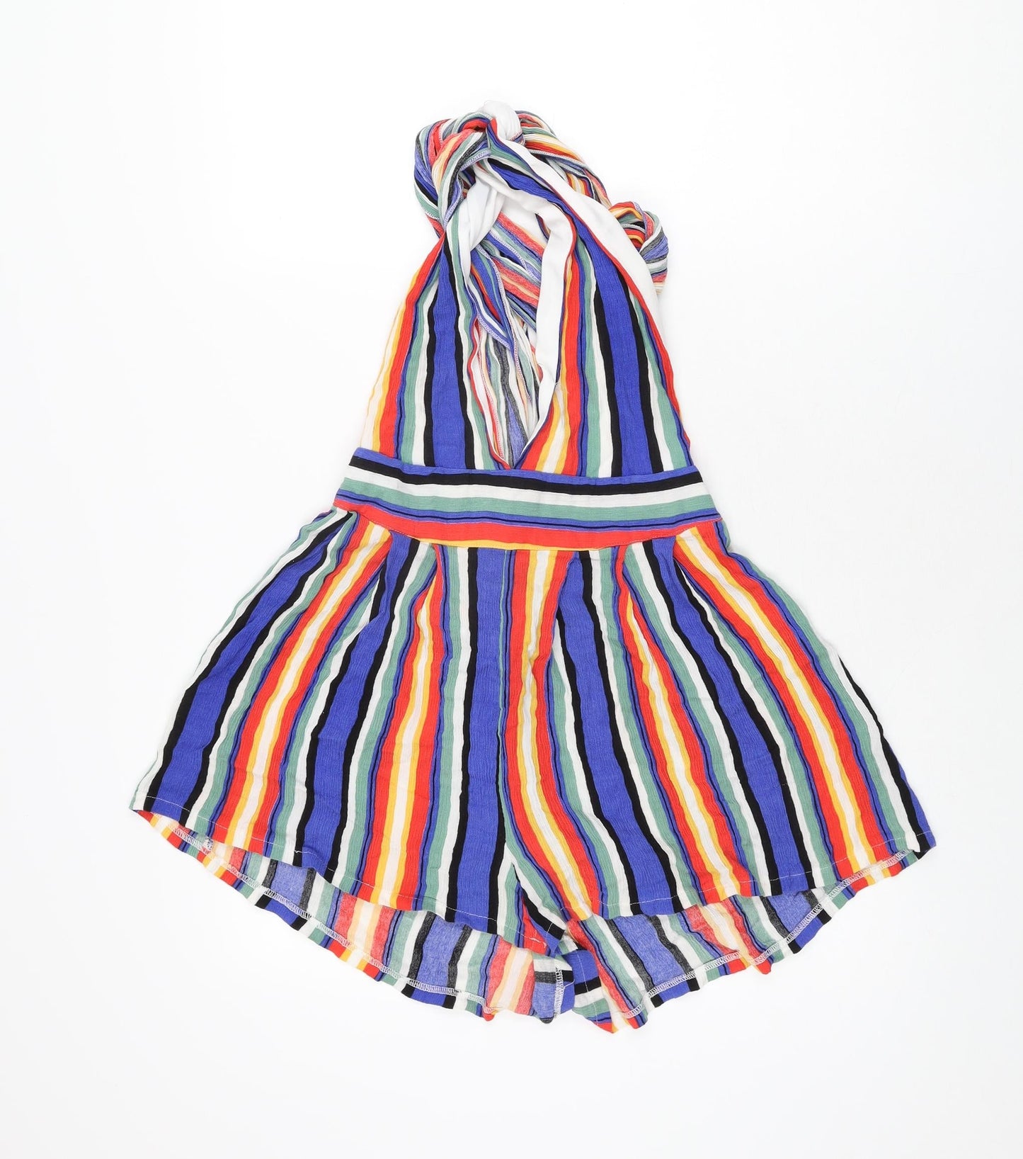 PRETTYLITTLETHING Womens Multicoloured Striped Viscose Playsuit One-Piece Size 14 L3 in Zip