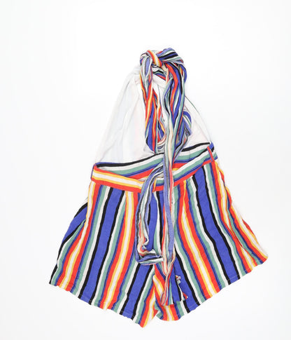 PRETTYLITTLETHING Womens Multicoloured Striped Viscose Playsuit One-Piece Size 14 L3 in Zip