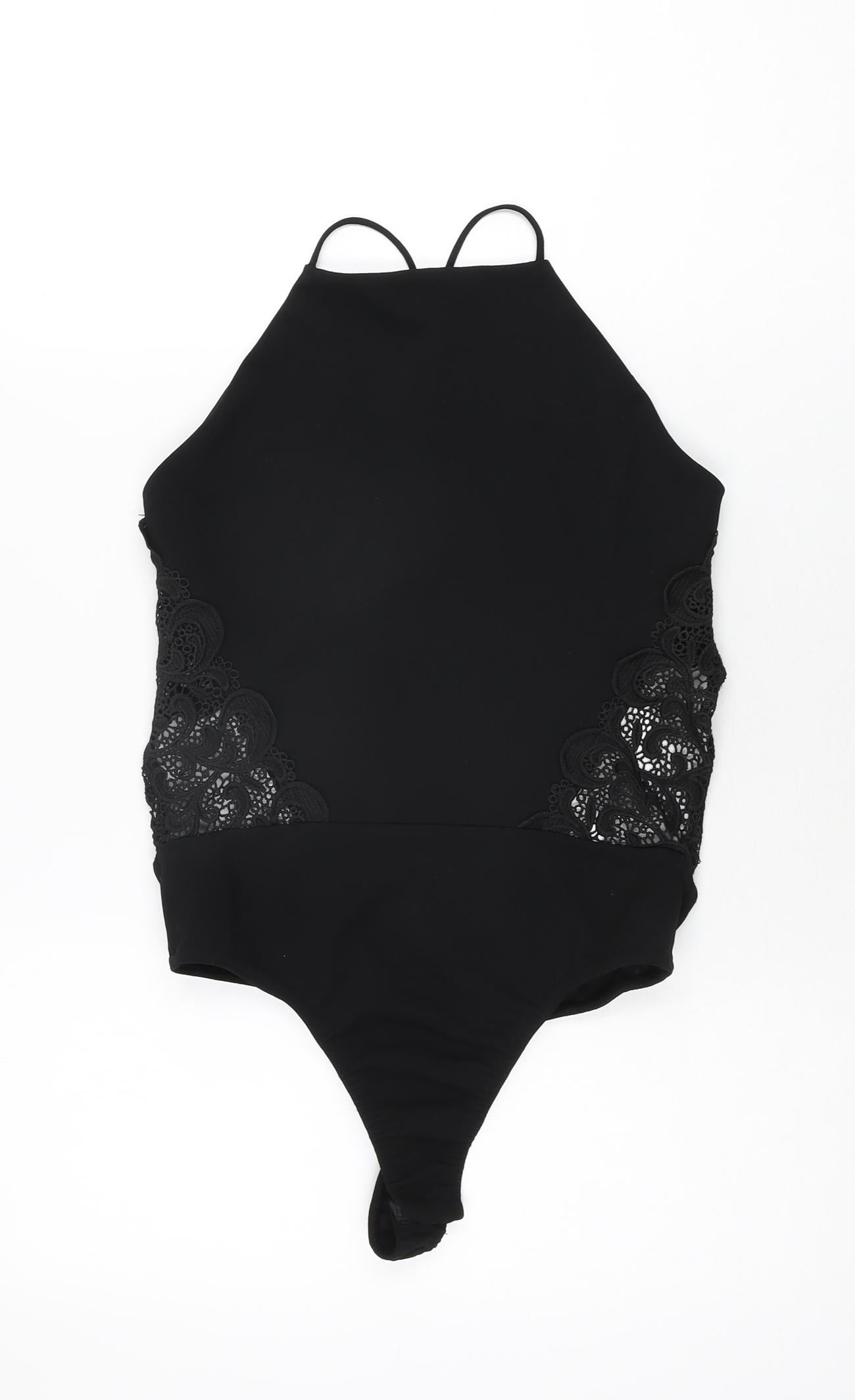 Missguided Womens Black Polyester Bodysuit One-Piece Size 10 Snap