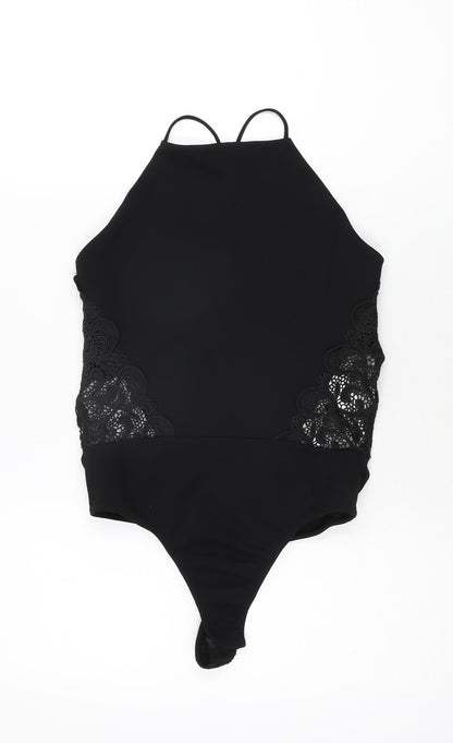 Missguided Womens Black Polyester Bodysuit One-Piece Size 10 Snap