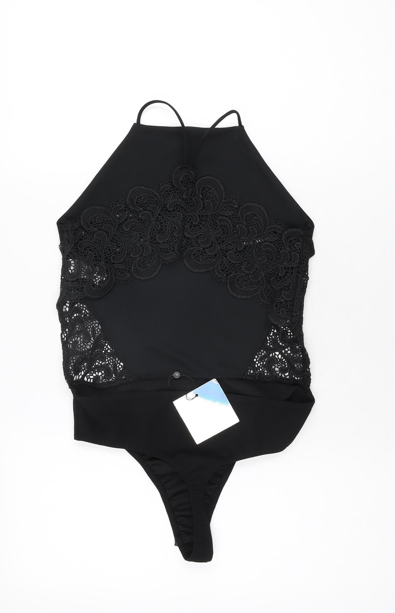 Missguided Womens Black Polyester Bodysuit One-Piece Size 10 Snap