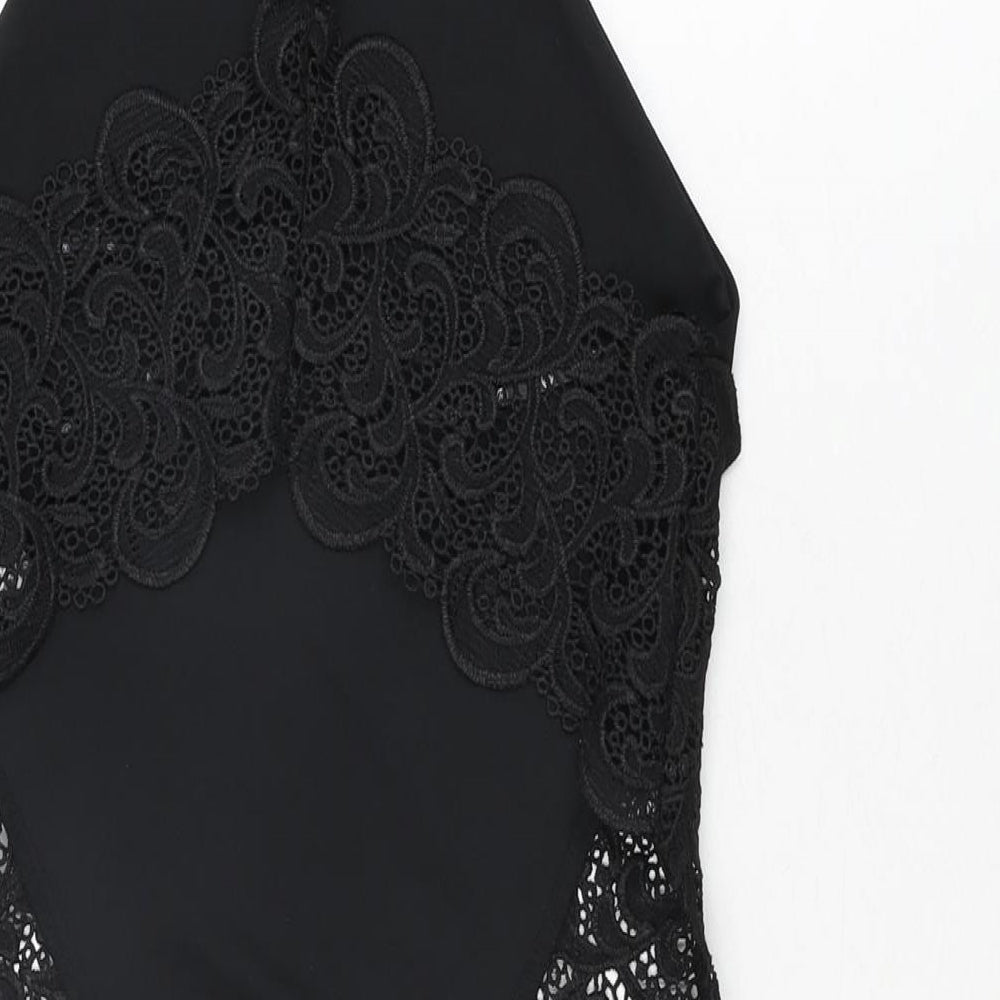 Missguided Womens Black Polyester Bodysuit One-Piece Size 10 Snap