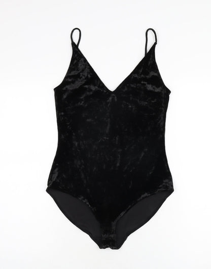 H&M Womens Black Polyester Bodysuit One-Piece Size S Snap