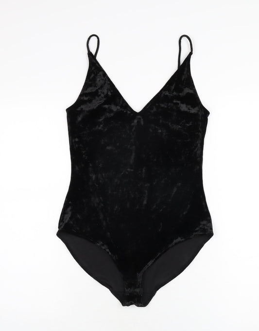 H&M Womens Black Polyester Bodysuit One-Piece Size S Snap